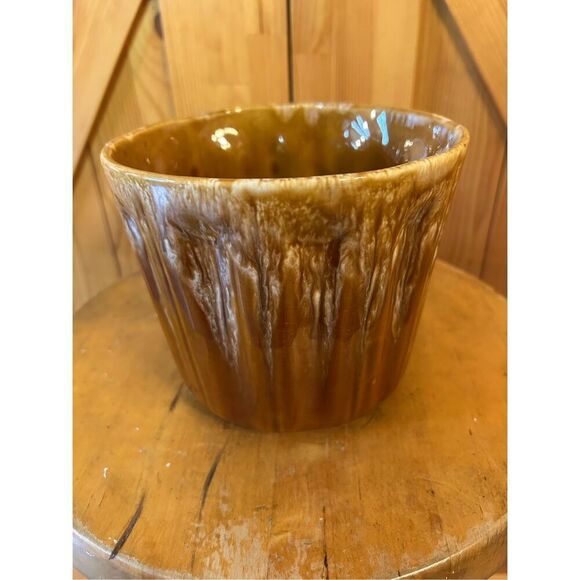 Rare Planter Pot Mid century Retro Vintage Chalkware Ceramic Brown Yellow (8880) - Picture 4 of 8